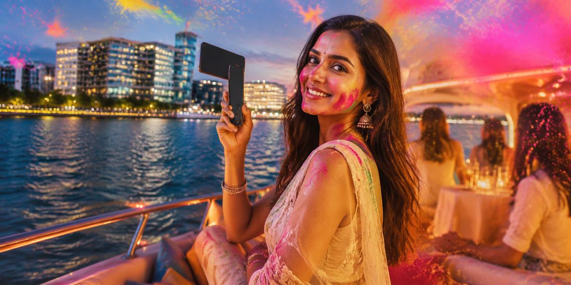 Mobile user enjoying Aviator betting game during Holi festival celebrations in India
